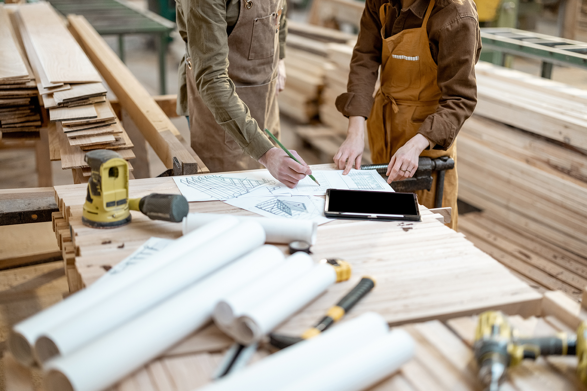 Designing some woodwork at the carpentry